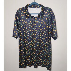 BCG Golf Polo Shirt 2XL Navy Orange Citrus Print Short Sleeve Performance